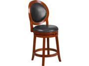 26 High Light Cherry Counter Height Wood Barstool with Walnut Leather Swivel Seat