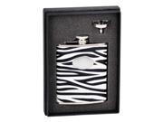 Visol Zebra Black White Leather Stainless Steel 6oz Flask Gift Set