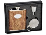 Visol Bronze Brown Crocodile Leather 6oz Stellar Flask Gift Set