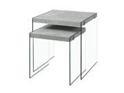 NESTING TABLE 2PCS SET GREY CEMENT TEMPERED GLASS