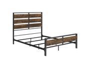 Queen Size Metal and Wood Plank Bed Brown