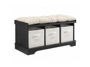 42 Wood Storage Bench with Totes and Cushion Black