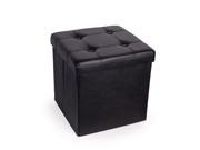 Danya B Folding Storage Ottoman with Buttons Black Faux Leather