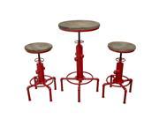Brooklyn 3PC Set Adjustable Height Bistro Table with Weathered Grey Top and Red Powder Coat Hydrant Base with 2 Stools by Diamond Sofa