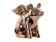 Ceramic Pig Figurine Polished Chrome Finish Gold 6.25