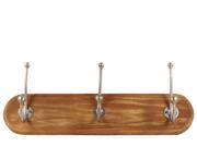 Wood Wall Hanger with 3 Metal Champagne Double Hooks SM Natural Wood Finish Brown