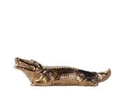 Ceramic Crocodile Figurine Polished Chrome Finish Gold 3.75