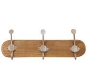 Wood Hanger with 3 Metal Champagne Double Hooks SM Varnished Wood Finish Sienna Brown