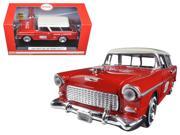 1955 Chevrolet Nomad Coca Cola with 2 bottle cases and metal handcart 1 24 Diecast Model Car by Motorcity Classics