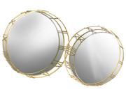 Metal Round Wall Mirror with Cutout Roman Numerals Sides Set of Two Coated Finish Gold