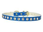 Gold Flower Widget Genuine Leather Dog Collar Blue 18