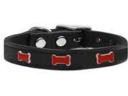 Red Bone Widget Genuine Leather Dog Collar Black 20