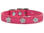 Silver Flower Widget Genuine Leather Dog Collar Pink 24