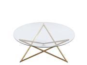 Armen Living Crest Coffee Table in Brushed Gold finish with Clear Glass Top