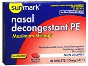 Sunmark Nasal Decongestant PE Tablets Maximum Strength 18 ct