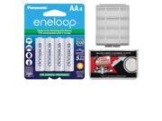 Panasonic eneloop 4 AA 2000mAh Pre Charged NiMH Rechargeable Batteries with AA Battery Case Microfiber Cleaning Cloth