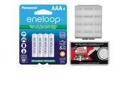 Panasonic eneloop 4 AAA 800mAh Pre Charged NiMH Rechargeable Batteries with AAA Battery Case Microfiber Cleaning Cloth