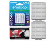 Panasonic eneloop 8 AAA 800mAh Pre Charged NiMH Rechargeable Batteries with 2 AAA Battery Cases Microfiber Cleaning Cloth