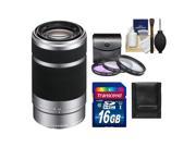 Sony Alpha E Mount 55 210mm f 4.5 6.3 OSS Zoom Lens Silver with 16GB Card 3 UV FLD PL Filters Accessory Kit