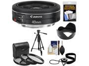 Canon EF 40mm f 2.8 STM Pancake Lens with 3 UV CPL ND8 Filters Hood Tripod Accessory Kit