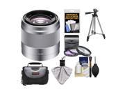 Sony Alpha E Mount 50mm f 1.8 OSS Lens Silver with 3 UV FLD PL Filters Case Tripod Cleaning Kit