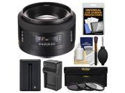 Sony Alpha A Mount 50mm f 1.4 Lens with Battery Charger 3 UV CPL ND8 Filters Accessory Kit