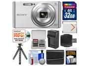 Sony Cyber Shot DSC W830 Digital Camera Silver with 32GB Card Case Battery Charger Flex Tripod Accessory Kit