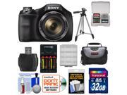 Sony Cyber Shot DSC H300 Digital Camera with 32GB Card Batteries Charger Case Tripod Kit