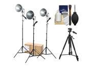 RPS Studio 3 Light Photoflood Reflector Stands Studio Kit RS 4003 with Tripod Cleaning Kit