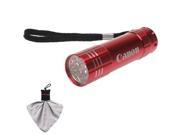 Canon 9 LED Push Button Flashlight Red with Spudz Microfiber Cleaning Cloth