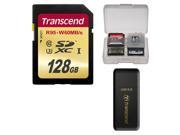 Transcend 128GB SecureDigital SDXC UHS 3 Memory Card with 3.0 Card Reader Card Case