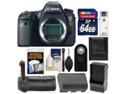 Canon EOS 6D Digital SLR Camera Body with 64GB Card Battery Charger Battery Grip Remote Accessory Kit