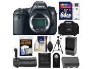 Canon EOS 6D Digital SLR Camera Body with 64GB Card Case Battery Charger Battery Grip Tripod Remote Accessory Kit