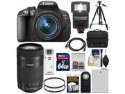 Canon EOS Rebel T5i Digital SLR Camera 18 55mm IS 55 250mm IS STM Lens with 64GB Card Battery Case Flash Tripod Kit