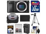Sony Alpha A6000 Wi Fi Digital Camera Body Black with 32GB Card Case Battery Charger Tripod Accessory Kit