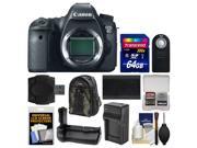 Canon EOS 6D Digital SLR Camera Body with 64GB Card Backpack Battery Charger Grip Remote Accessory Kit