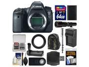 Canon EOS 6D Digital SLR Camera Body with 500mm Telephoto Lens 64GB Card Backpack Battery Charger Grip Monopod Kit