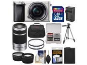 Sony Alpha A6000 Wi Fi Digital Camera 16 50mm Lens Silver with 55 210mm Lens 32GB Card Case Battery Charger Tripod Tele Wide Lens Kit
