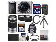 Sony Alpha A6000 Wi Fi Digital Camera 16 50mm Lens Silver with 55 210mm Lens 64GB Card Case Battery Charger Tripod Kit