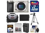 Sony Alpha A6000 Wi Fi Digital Camera Body Silver with 32GB Card Case Battery Charger Tripod Accessory Kit