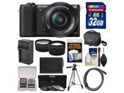 Sony Alpha A5100 Wi Fi Digital Camera 16 50mm Lens Black with 32GB Card Case Battery Charger Tripod Filters Tele Wide Lens Kit