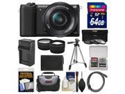 Sony Alpha A5100 Wi Fi Digital Camera 16 50mm Lens Black with 64GB Card Case Battery Charger Tripod Filters Tele Wide Lens Kit
