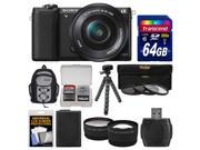 Sony Alpha A5100 Wi Fi Digital Camera 16 50mm Lens Black with 64GB Card Backpack Battery Tripod Filters Tele Wide Lens Kit