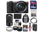 Sony Alpha A5100 Wi Fi Digital Camera 16 50mm Lens Black with 55 210mm Lens 64GB Card Backpack Battery Charger Tripod Tele Wide Lens Kit