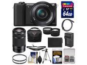 Sony Alpha A5100 Wi Fi Digital Camera 16 50mm Lens Black with 55 210mm Lens 64GB Card Case Battery Charger Tripod Strap Tele Wide Lens