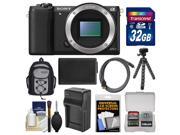 Sony Alpha A5100 Wi Fi Digital Camera Body Black with 32GB Card Backpack Battery Charger Tripod Kit