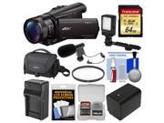 Sony Handycam FDR AX100 Wi Fi 4K HD Video Camera Camcorder with 64GB Card Case LED Light Battery Charger Mic Filter Kit