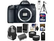 Canon EOS 70D Digital SLR Camera Body with 64GB Card Battery Charger Backpack Tripod Tele Wide Lens Kit