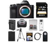 Sony Alpha A7 Digital Camera Body Black with 64GB Card Battery Charger Case Tripod Kit