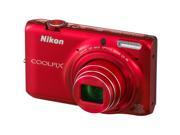 Nikon Coolpix S6500 16 Megapixel Compact Camera Red 3 AMOLED 16 9 12x Optical Zoom 4x Optical IS 4624 x 3464 Image 1920 x 1080 Video HDMI